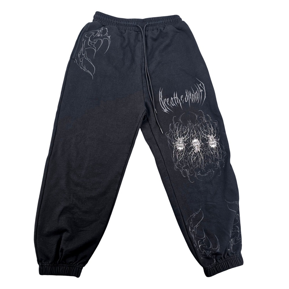 Breathe Divinity Black Graphic Spider Skull Sweatpants Joggers Streetwear